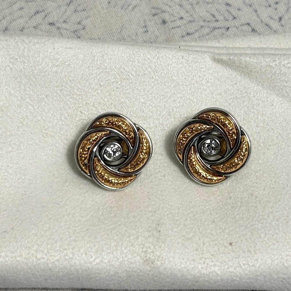 Brighton Love Knot Eternity Clip-On Earrings Two-tone Crystals Silver Plated - Picture 5 of 7